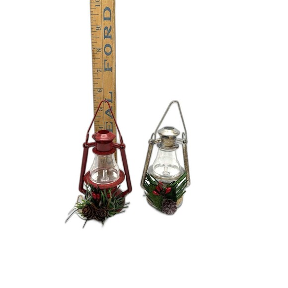 Christmas Lanterns Camping Ornaments Red And Silver Pine cone, Berries Decor - Picture 3 of 12